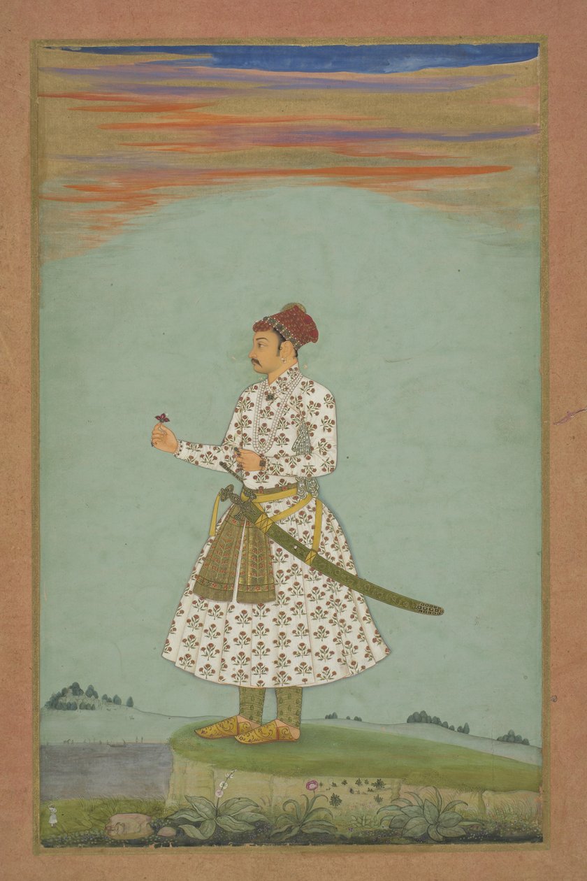 Maharadża Rama Singh (I) z Bursztynu, ok. 1660 (gwasz i złoto na papierze, oprawione w listki albumowe) autorstwa Indian School