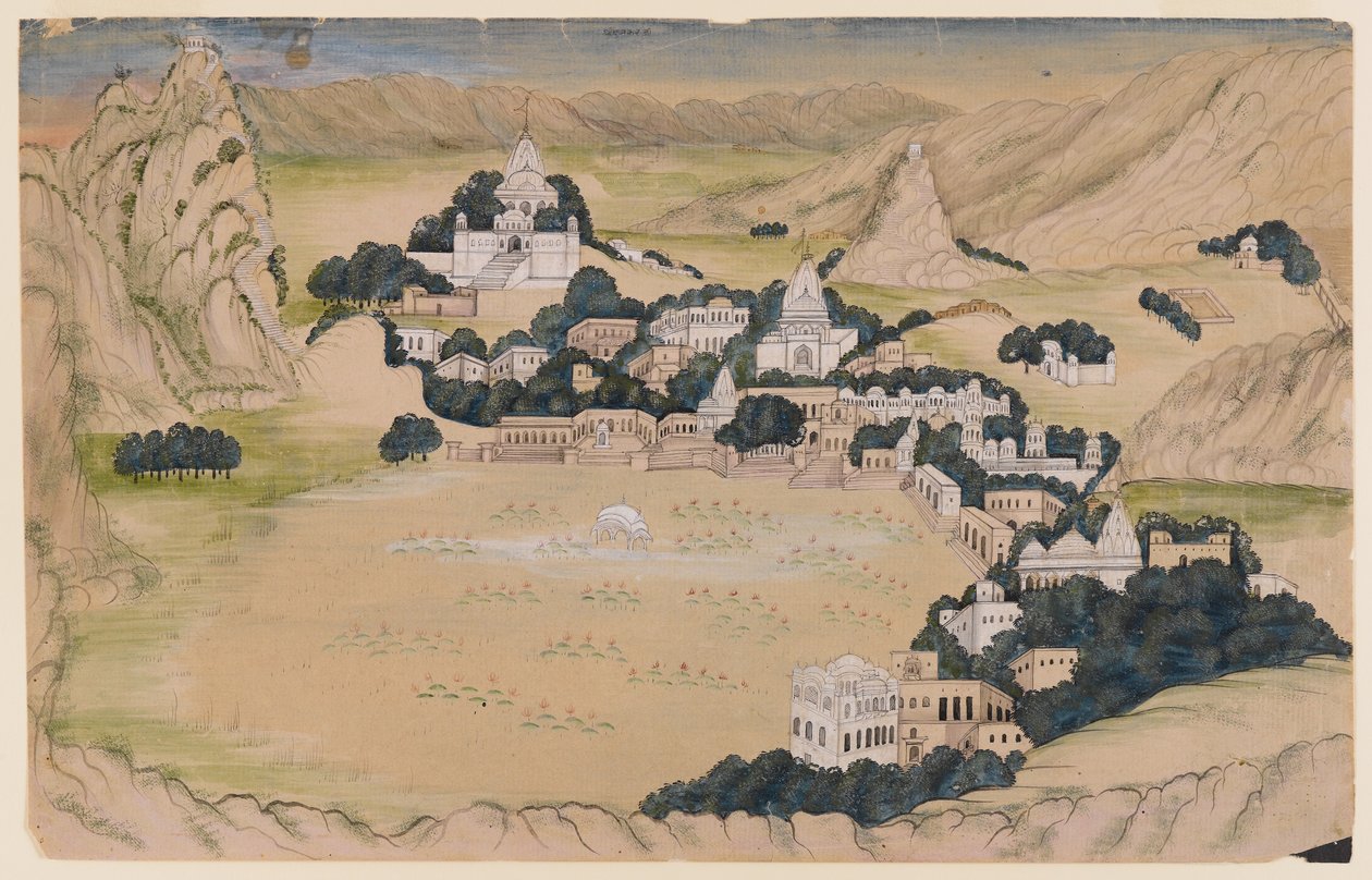 Jezioro Pushkar, ok. 1840-60 (toaleta i pranie na papierze) autorstwa Indian School