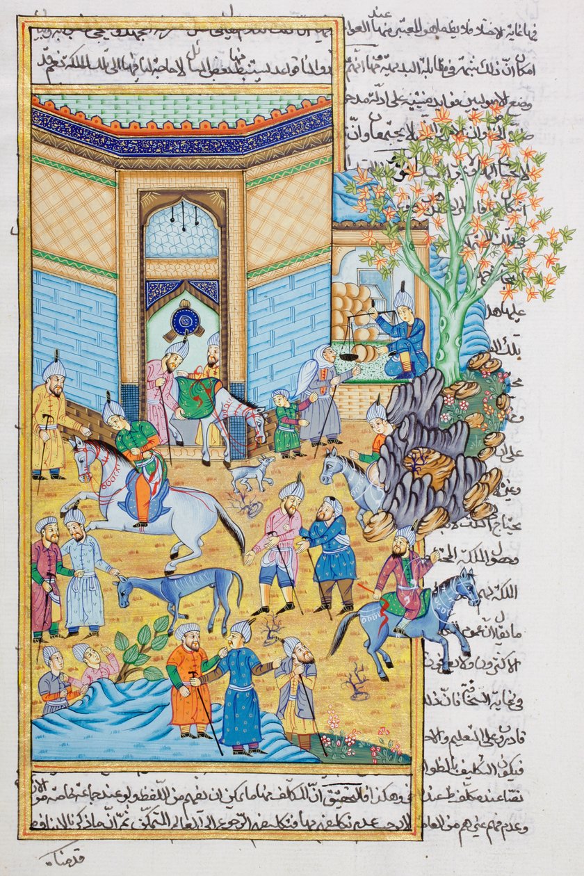 Scena stajnia, miniatura Rajasthani (wc na papierze) autorstwa Indian School