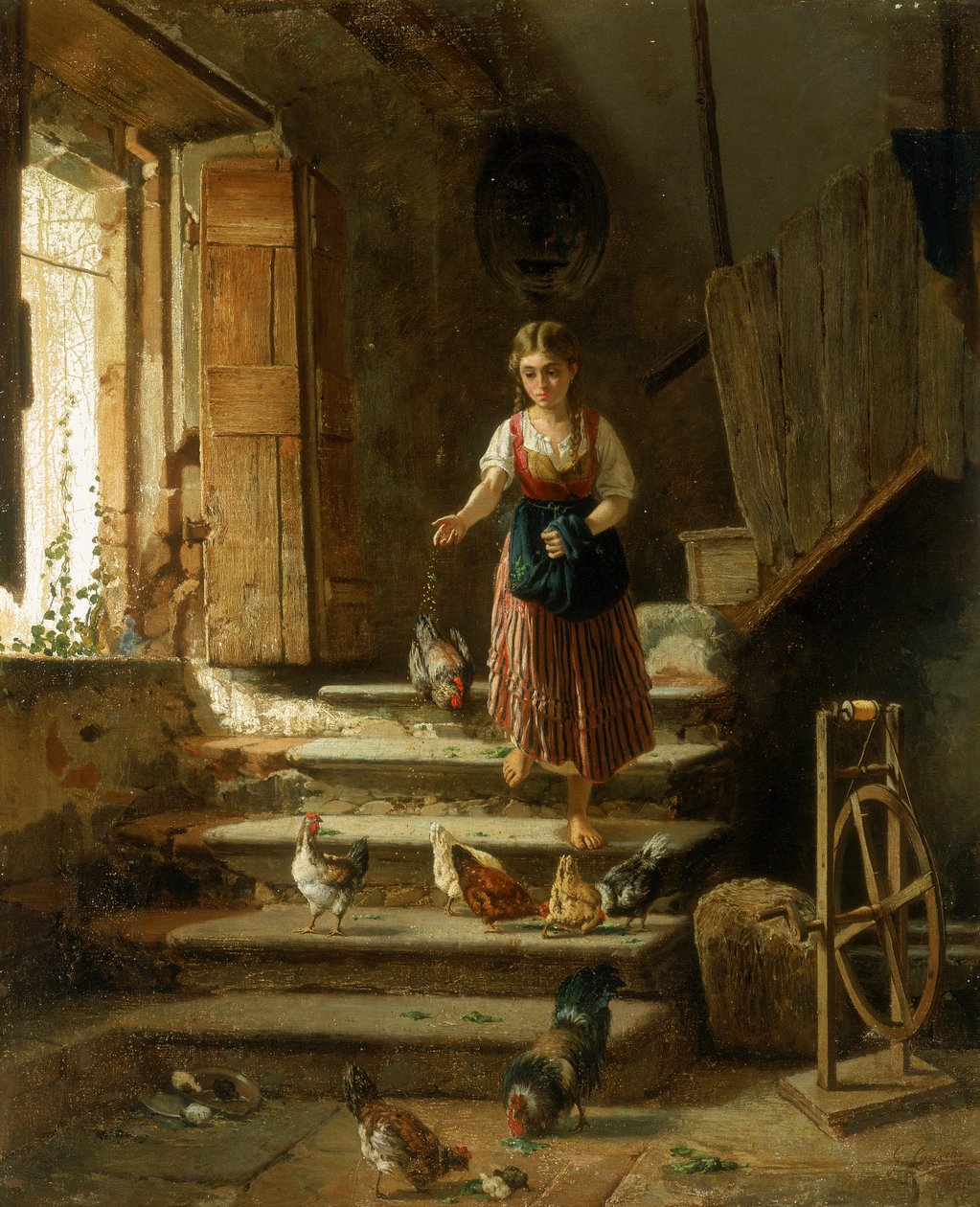Wieśniaczka i kurczaki autorstwa Italian School