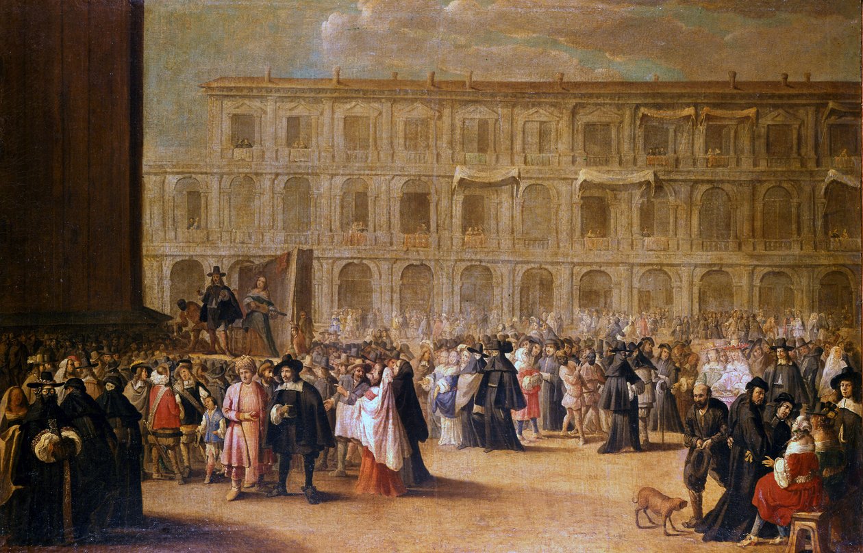 Aktorzy przed przedstawieniem Placu św. Marka autorstwa Italian School