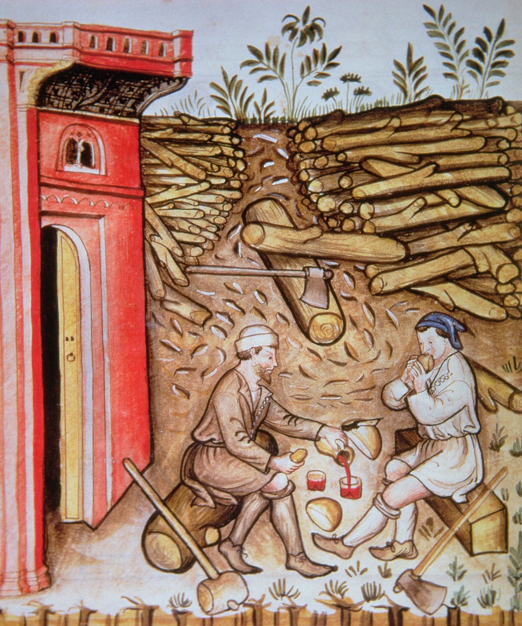 Fol.64r Jedzenie chleba i picie wina, ilustracja z Tacuinum Sanitatis Codex Vindobonensis autorstwa Italian School