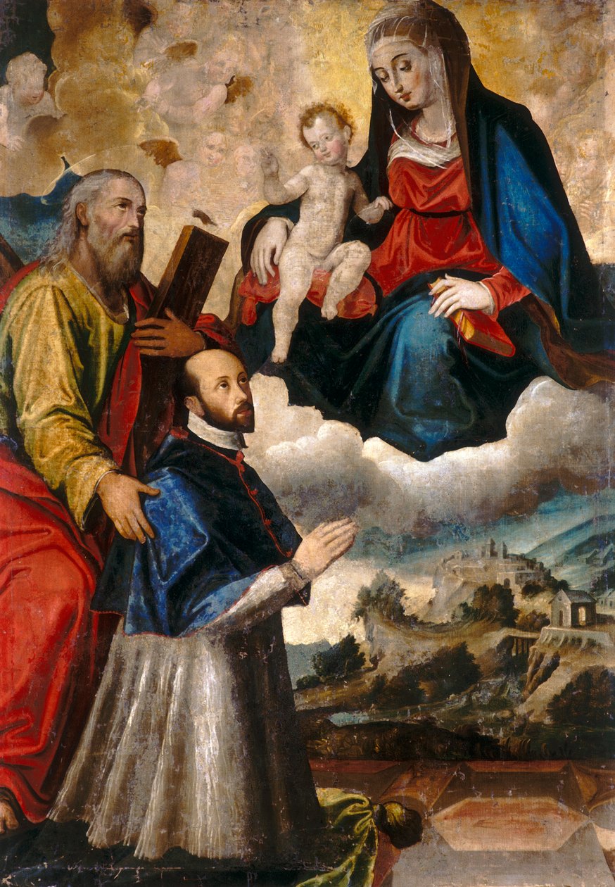Madonna z Dzieciątkiem, święta i prałat autorstwa Italian School