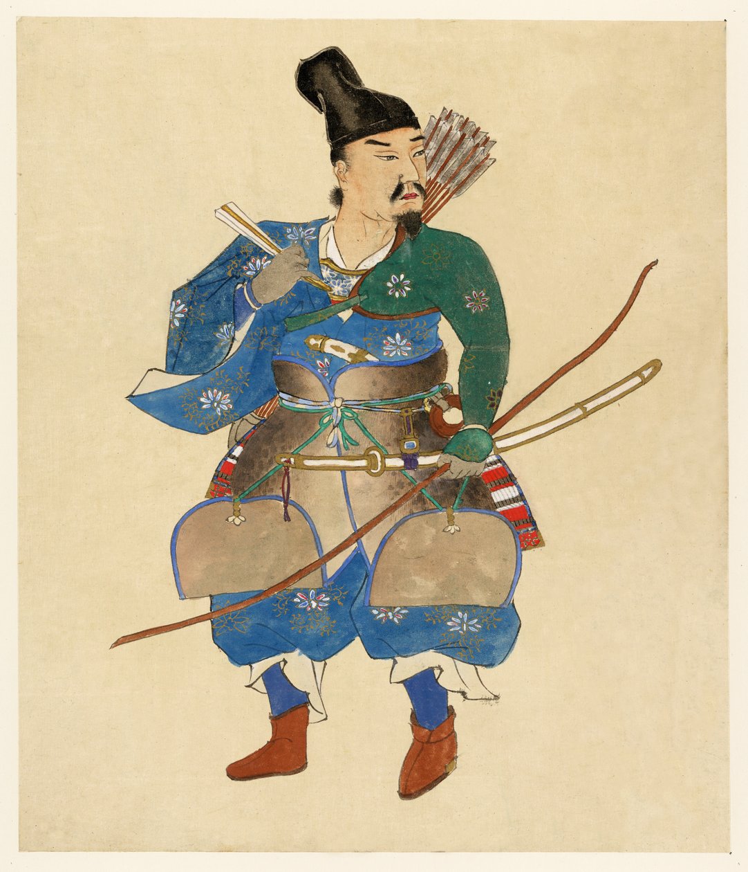 Japoński wojownik, 1800 - 1870 (ręcznie barwiony drzeworyt) autorstwa Japanese School