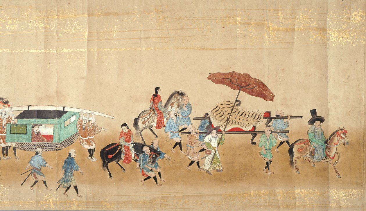 Szósta Ambasada Korei w Japonii w Meireki 1 w czasie sukcesji Tokugawy Ietsuna w 1651, prawdopodobnie Kano Masanobu (1625-94) (obraz przewijany) (szczegół) (patrz także 79775) autorstwa Japanese School