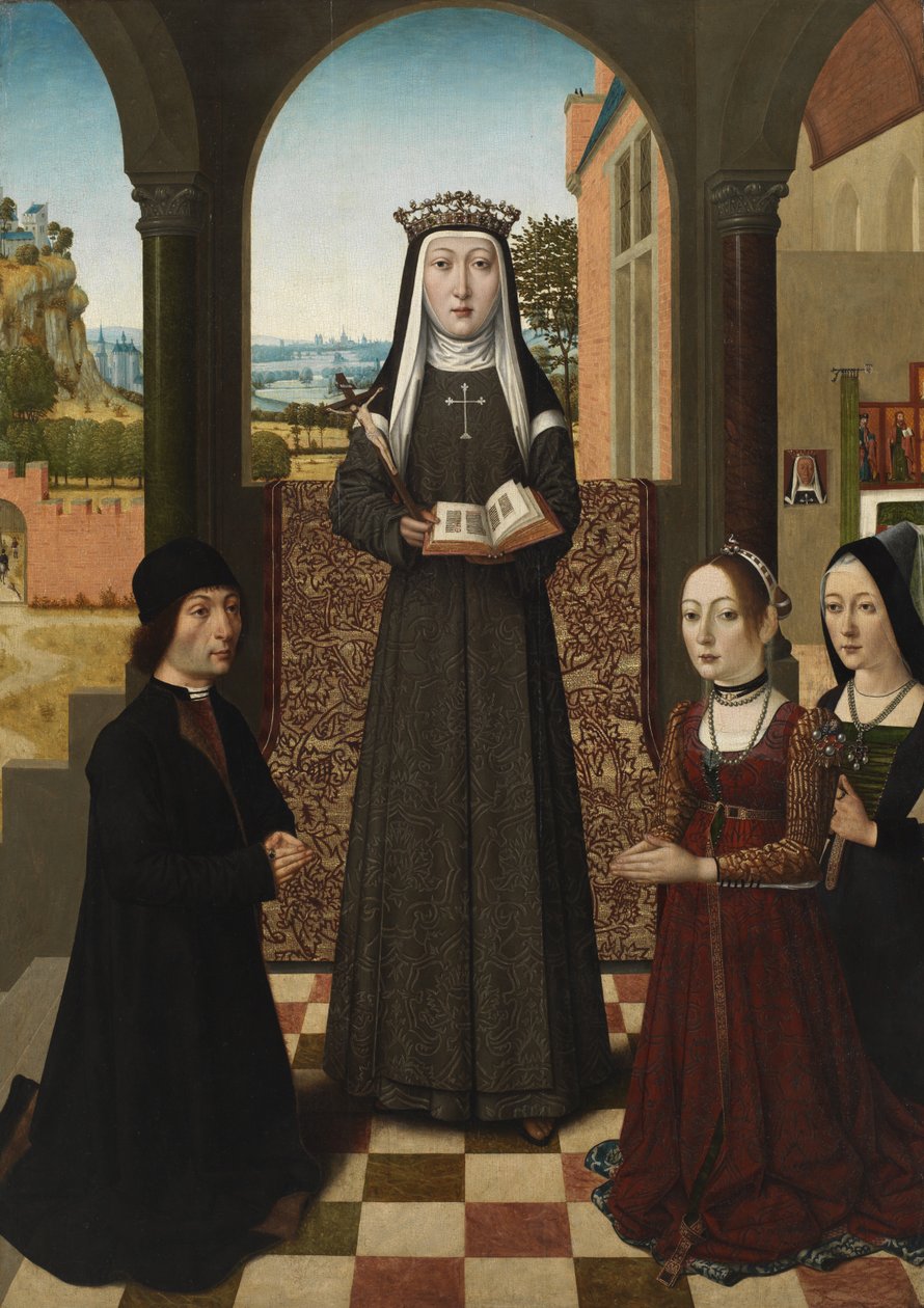 Św. Katarzyna Bolońska z Trzema Darczyńcami, ok.1470-80 autorstwa Master of the Baroncelli Portraits