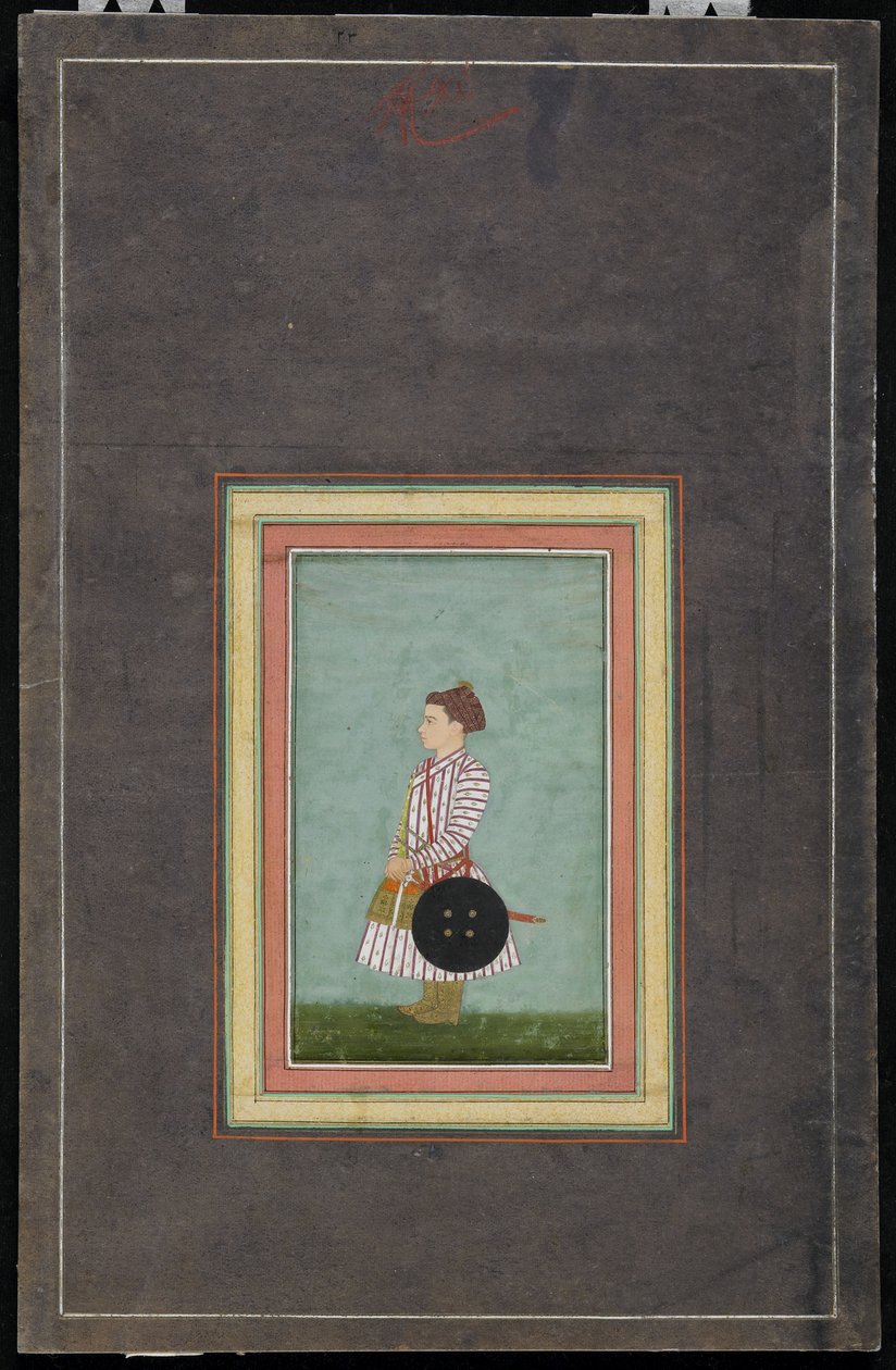 Młody książę, Album folio z obrazami, ok. 1650-1660 (akwarela kryjąca i złocona na papierze) autorstwa Mughal School
