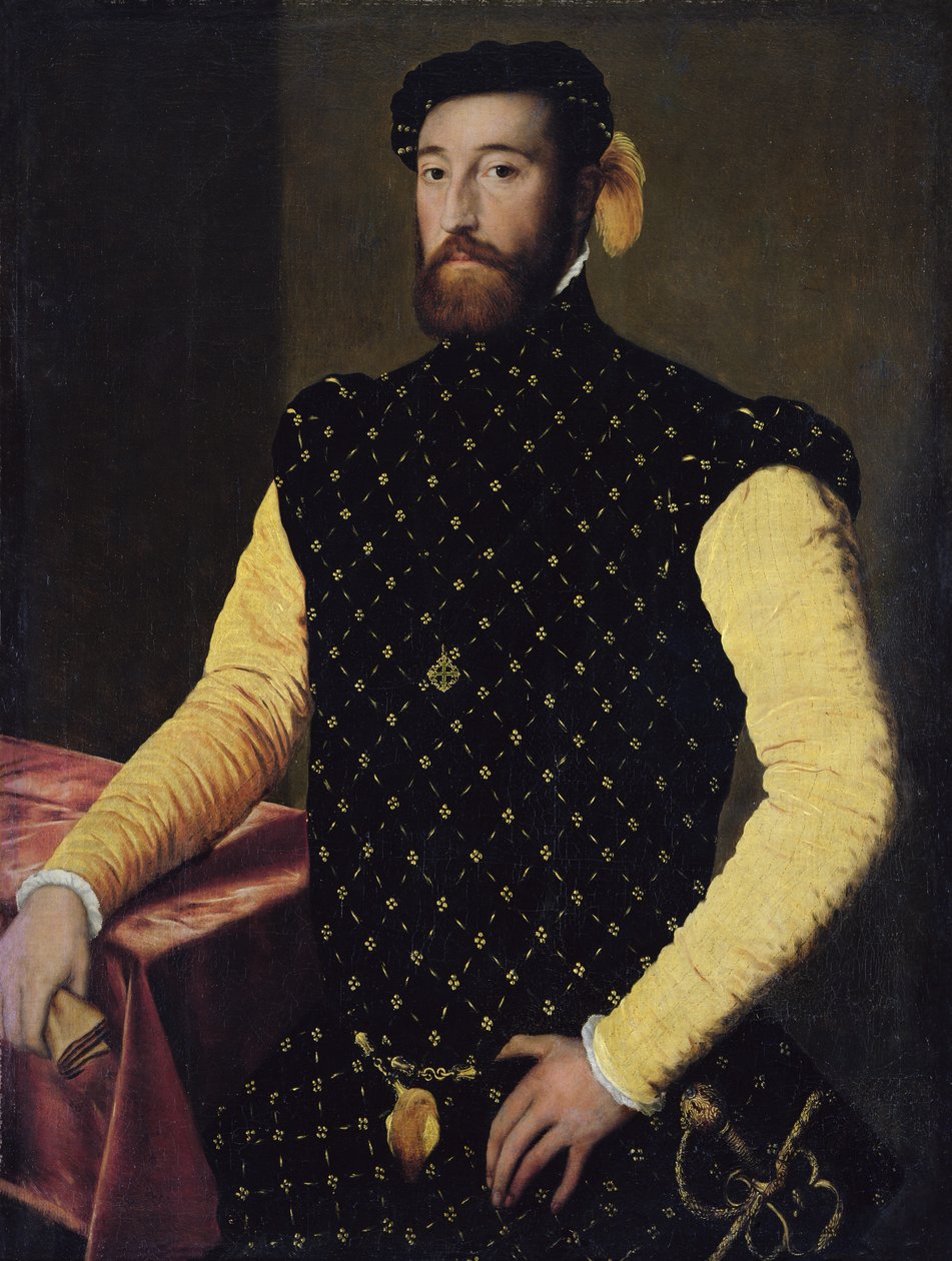Mężczyzna noszący Krzyż Orderu Alcantary, ok. 1550-5 autorstwa Spanish School