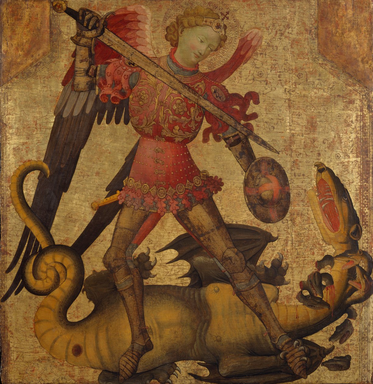 Święty Michał i Smok, ok.1405 (tempera na drewnie, złoto szlifowane) autorstwa Spanish School