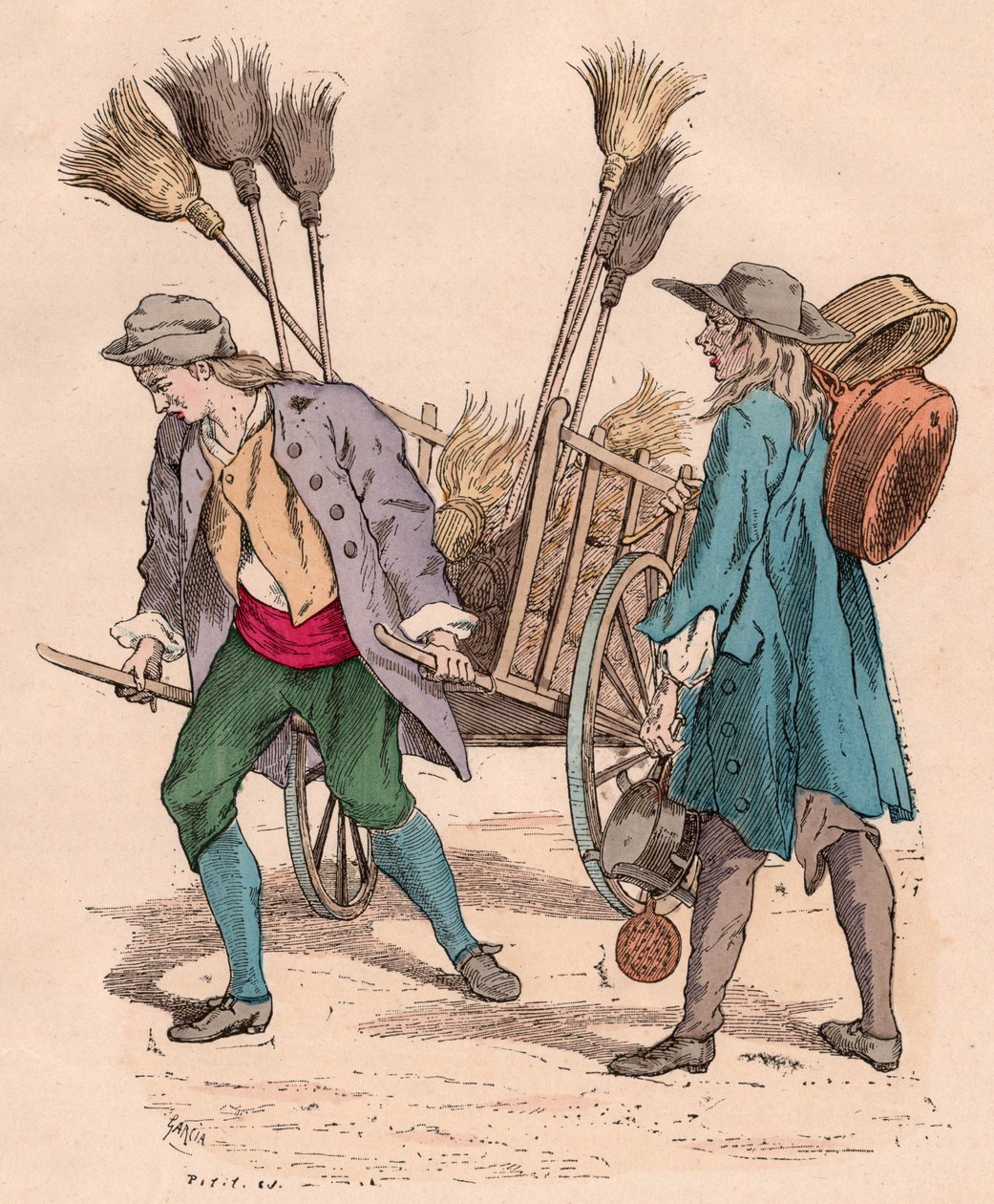 Sprzedawca mioteł i kotlarz (kolorowe grawerowanie) autorstwa Unknown