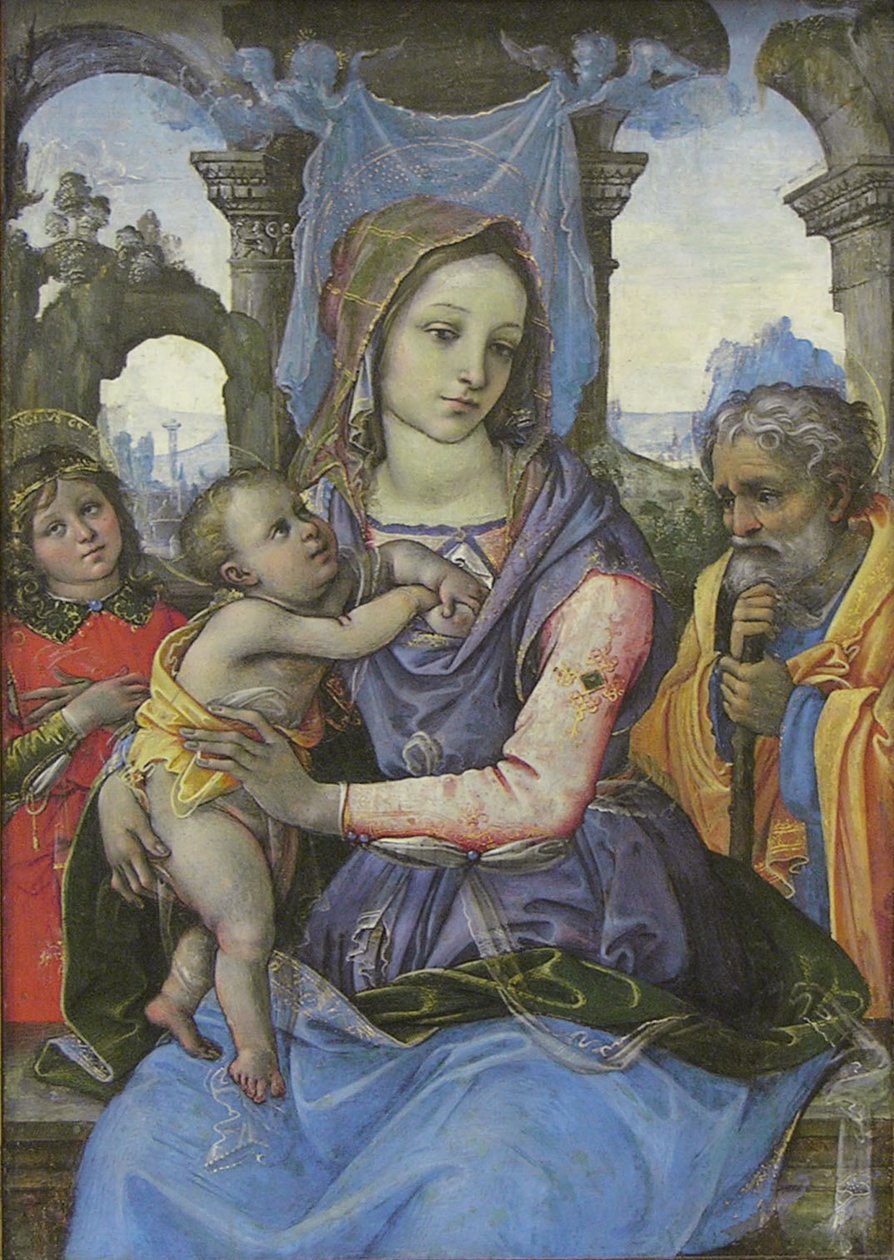 Madonna z Dzieciątkiem ze św. Józefem i Aniołem, ok. 1490 (tempera na płótnie, przeniesiona z drewna) autorstwa 1476 1524 Capponi