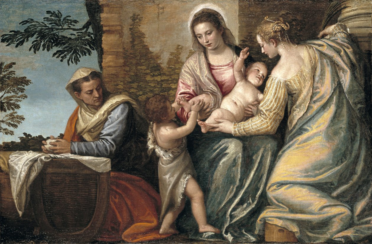 Madonna z Dzieciątkiem ze św. Elżbietą Dzieciątkiem św. Jan Chrzciciel i św. Justyna, 1565-70 autorstwa Paolo Veronese