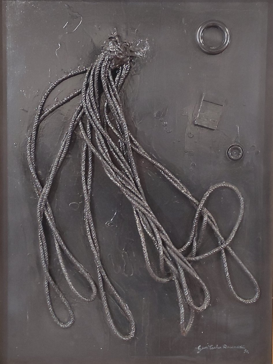 G. C. Riccardi, Combustione n. 3, 1990, mieszane media na płótnie, 60x80, Arpino, Fundacja Umberto Mastroianni, Włochy. autorstwa Gian Carlo Riccardi