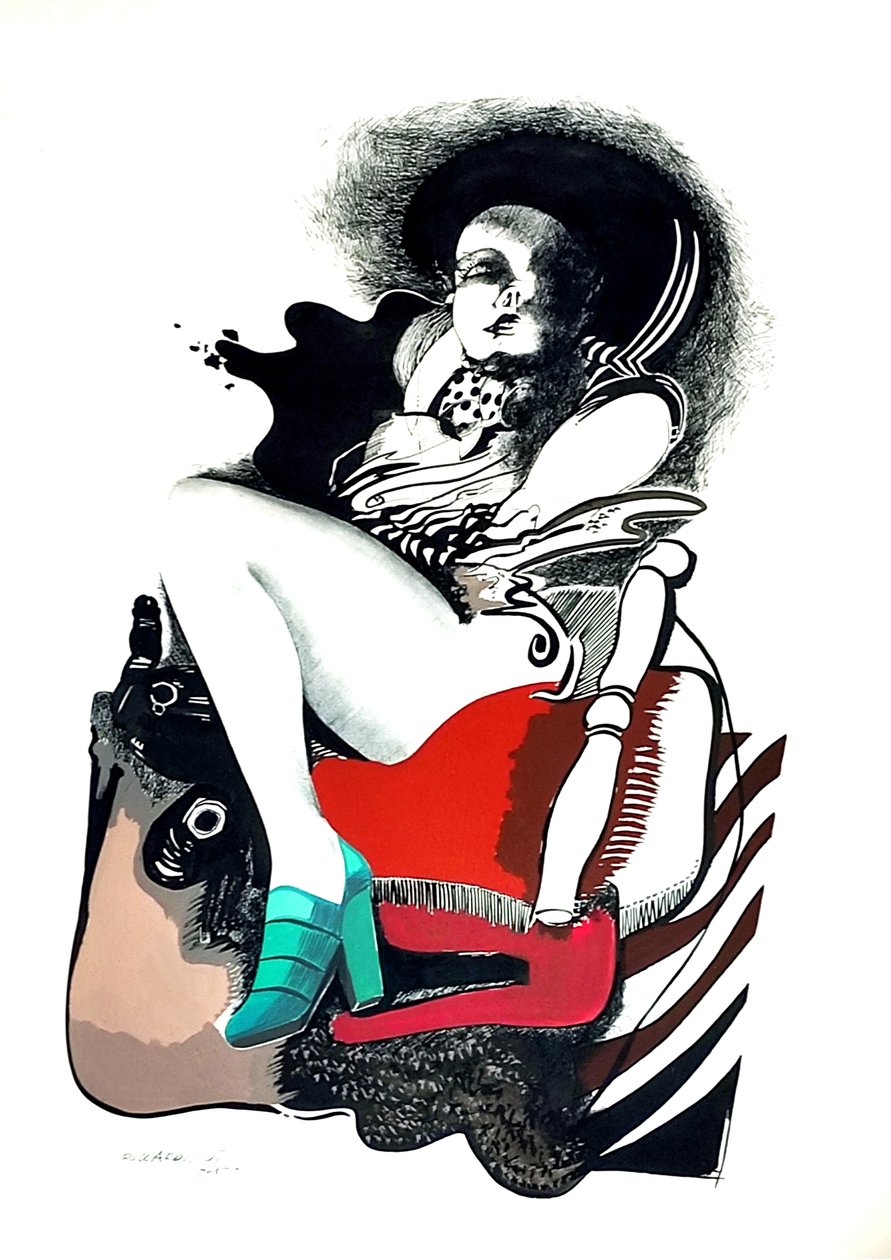 G. C. Riccardi, Bez tytułu, 1974, Tinte auf Papier, 40x70, Italien. autorstwa Gian Carlo Riccardi