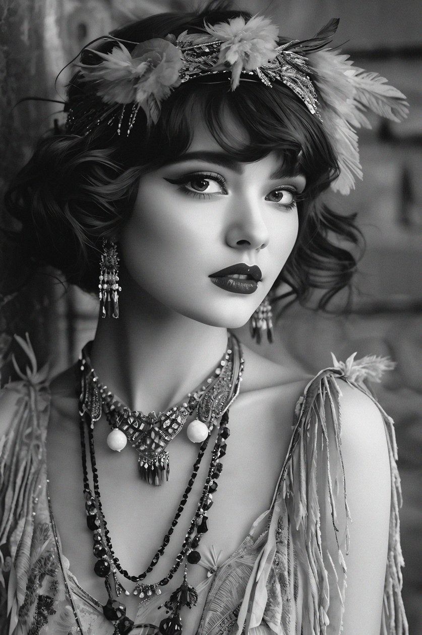 Czarno-biała fotografia: Piękna kobieta 1920s dekoracja ścienna holu autorstwa F. Abderrahim