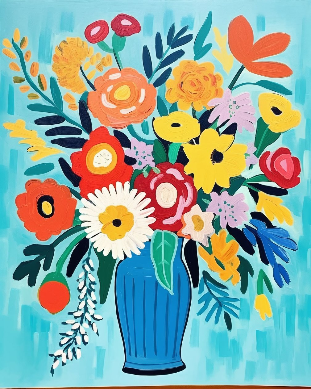 Inspiracja Matisse kwiaty w wazonie | kwiatowe grafiki do dekoracji ścian autorstwa F. Abderrahim