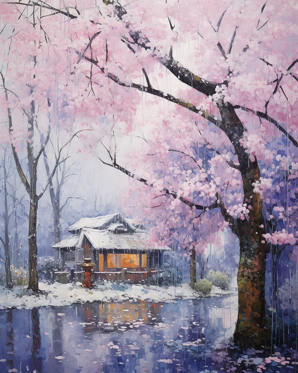 wioska w śnieżnym krajobrazie w zimowym pięknie | inspirowane naturą grafiki ścienne autorstwa F. Abderrahim