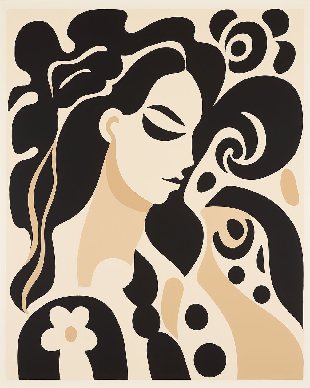 Beżowo-czarny abstrakcyjny obraz kobieta Henri Matisse styl wydruki na płótnie autorstwa F. Abderrahim