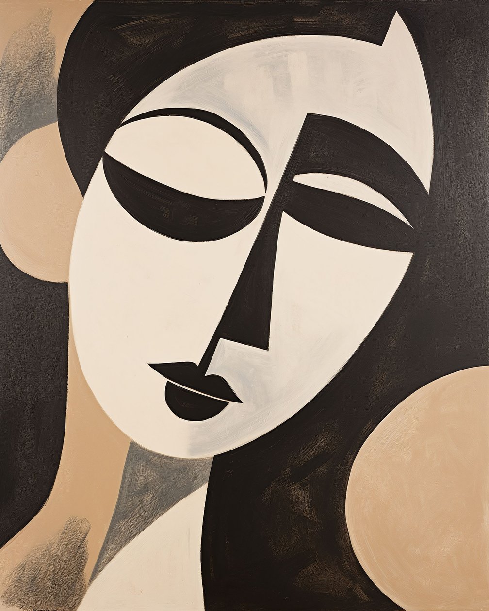 Czarno-beżowa abstrakcyjna kobieta w stylu Henri Matisse | grafika, oprawiona dekoracja ścienna autorstwa F. Abderrahim