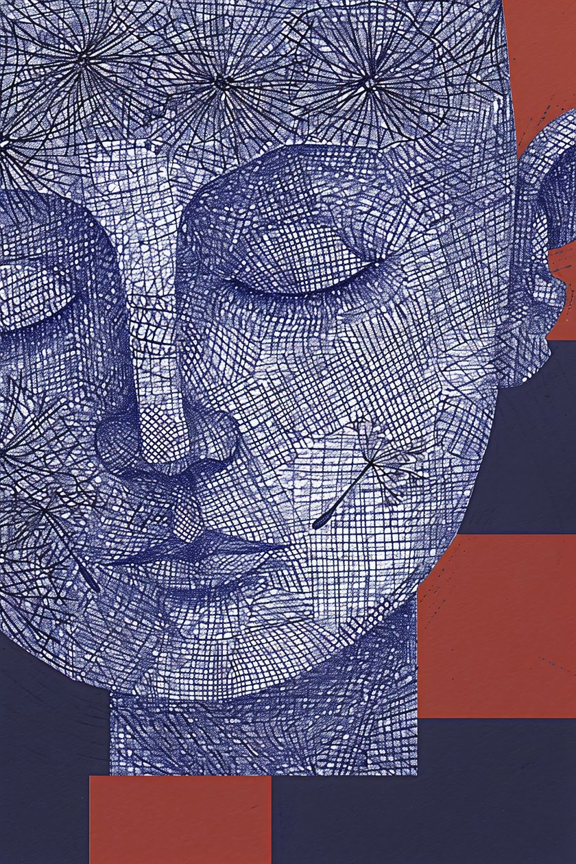 Niebieska twarz mężczyzny - grafika portretowa do dekoracji ścian | grafika w ramie autorstwa F. Abderrahim