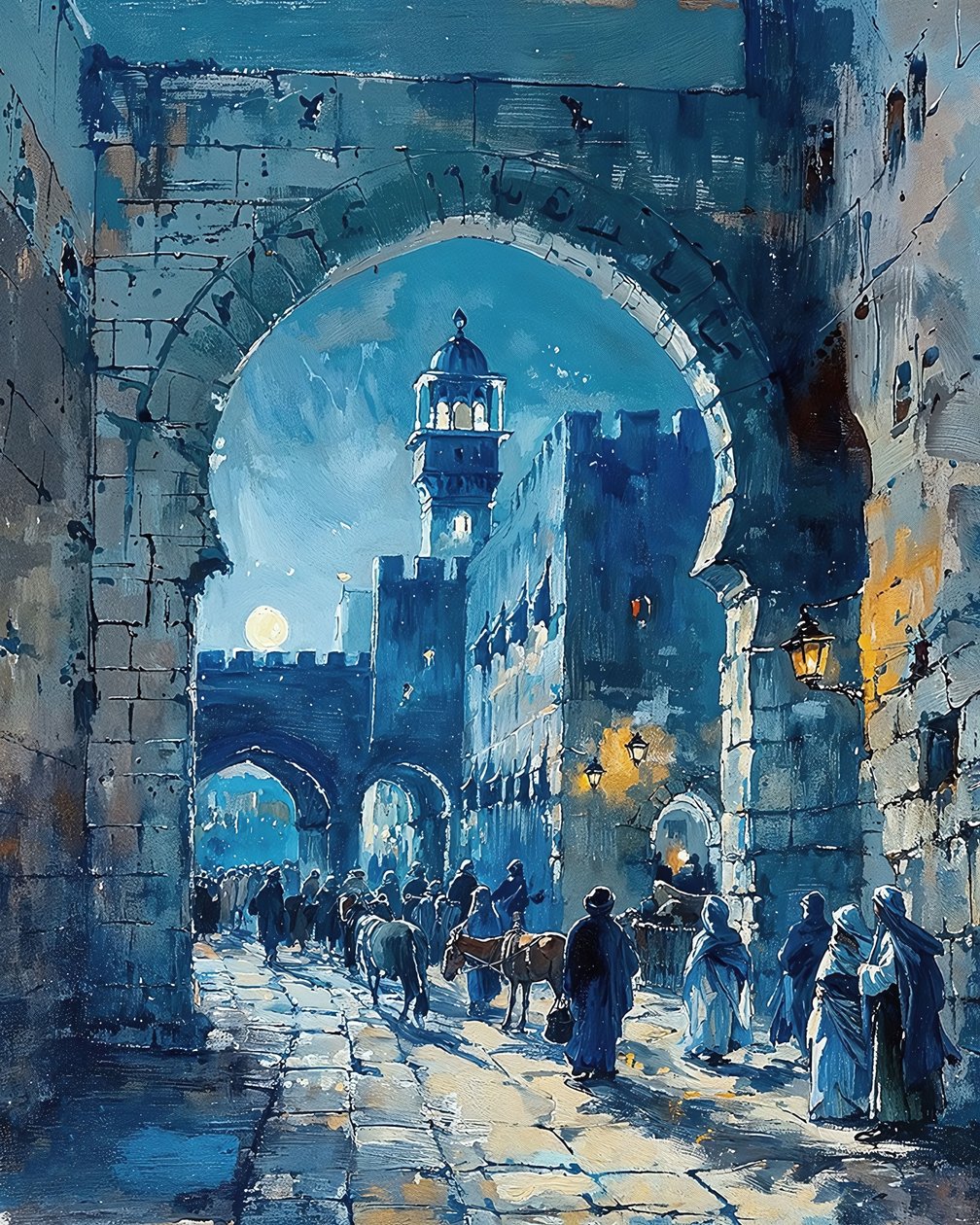 Arabska brama miejska i średniowieczny rynek, Damaszek - wydruki na płótnie autorstwa F. Abderrahim
