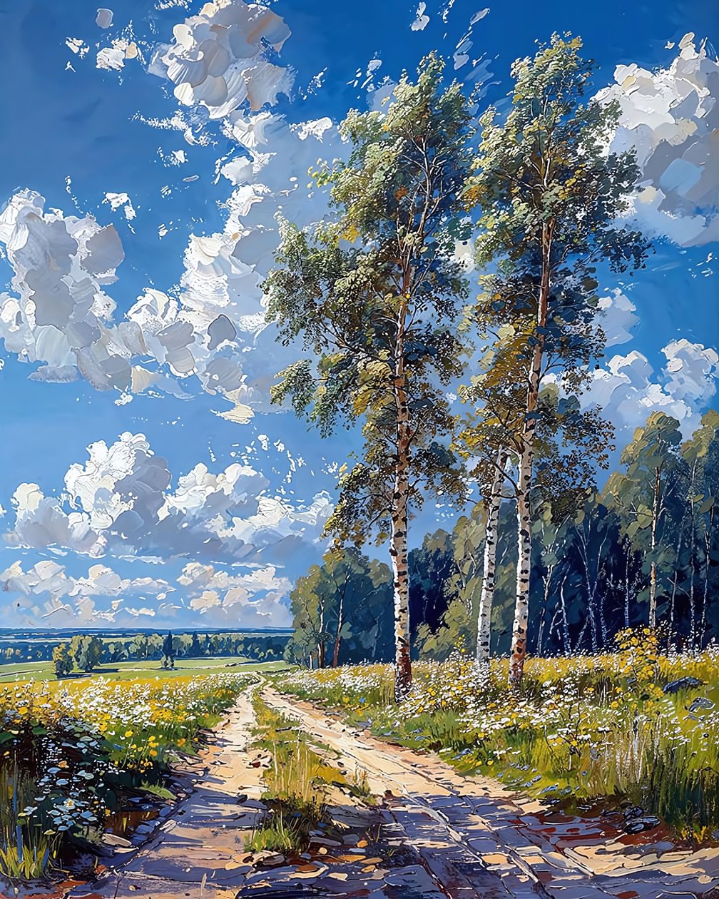 Brzozowy las w słoneczny dzień, dekoracja ścienna do każdego pomieszczenia autorstwa F. Abderrahim