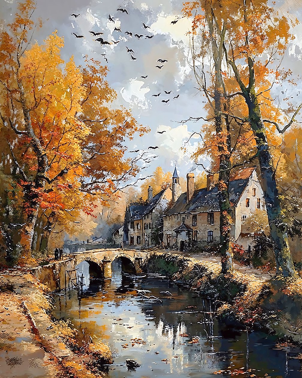 Stary most z płynącym pod nim strumieniem w małym miasteczku, Wall Decor na sprzedaż autorstwa F. Abderrahim