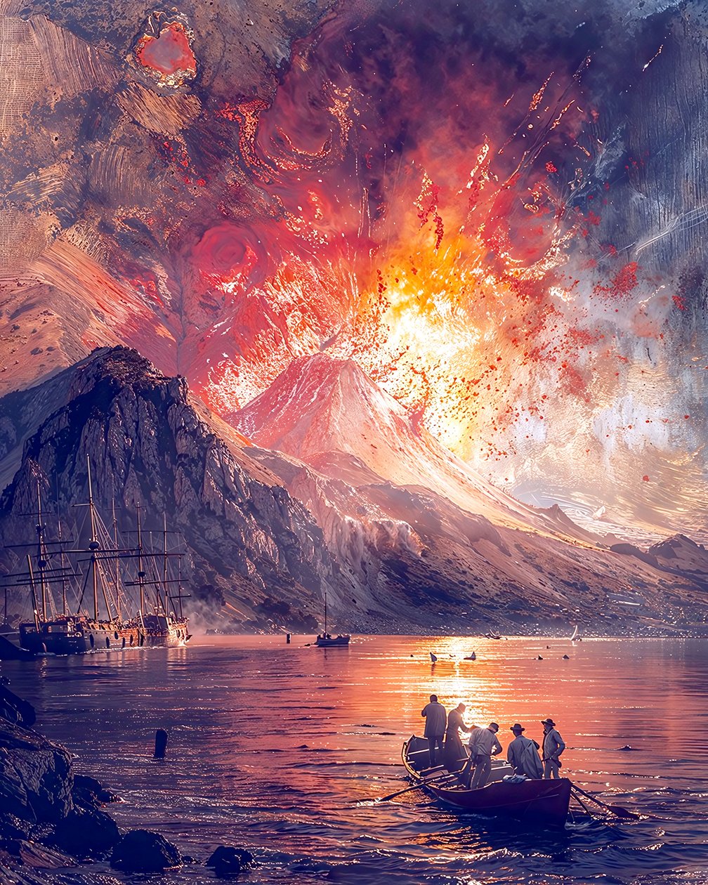 Erupcja wulkanu nad morzem, niestandardowe wydruki na płótnie online autorstwa F. Abderrahim