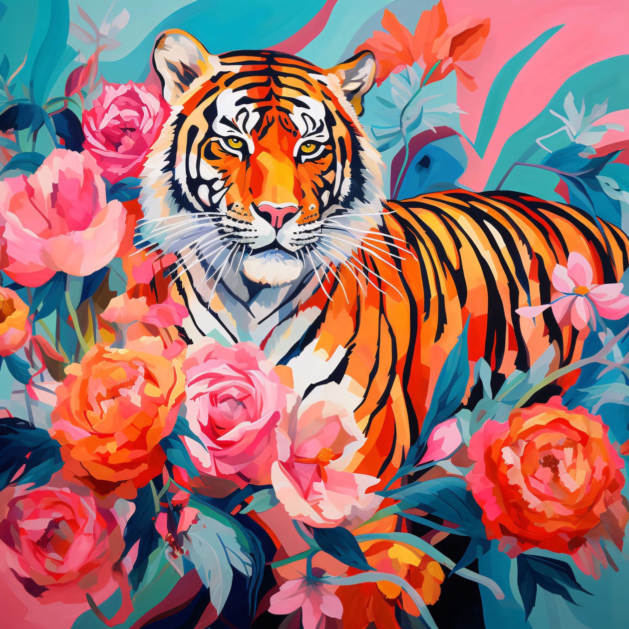 Obraz abstrakcyjny Peony Rose  tiger, żywy kolor, pomysły na dekoracje ścienne autorstwa F. Abderrahim