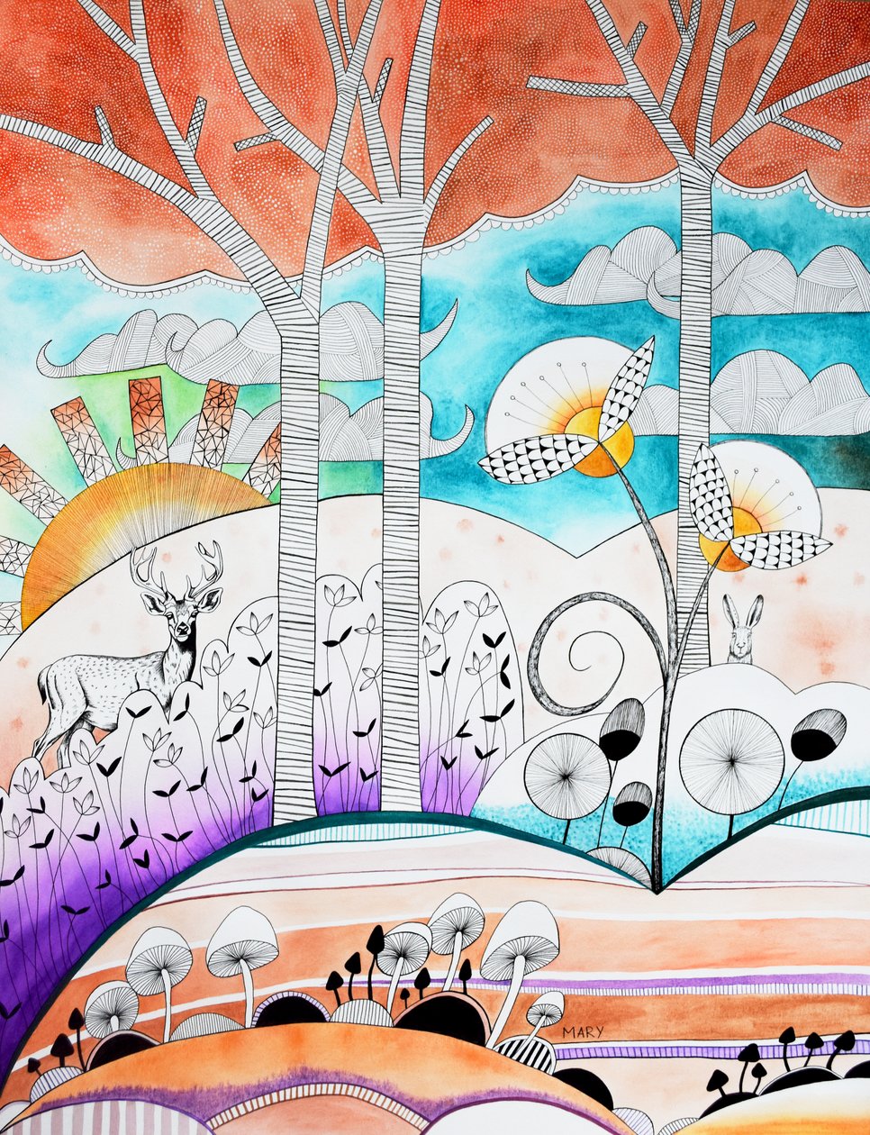 Nowoczesny las autorstwa Marys Watercolors