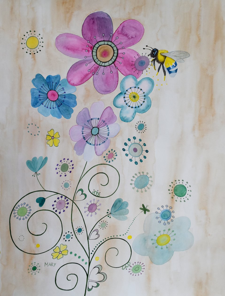 Pszczoły i ich kwiaty autorstwa Marys Watercolors