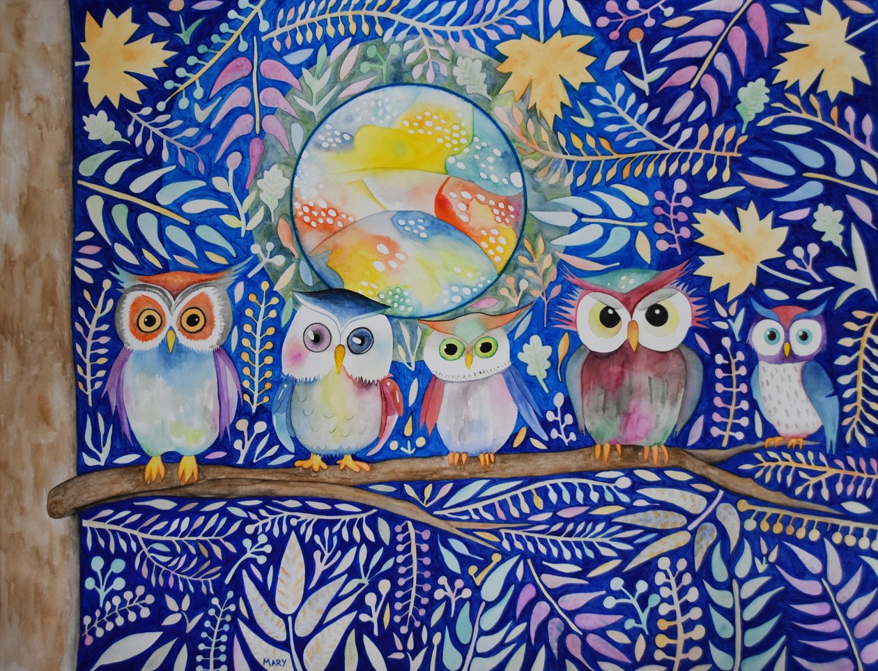 Sowy nocą autorstwa Marys Watercolors