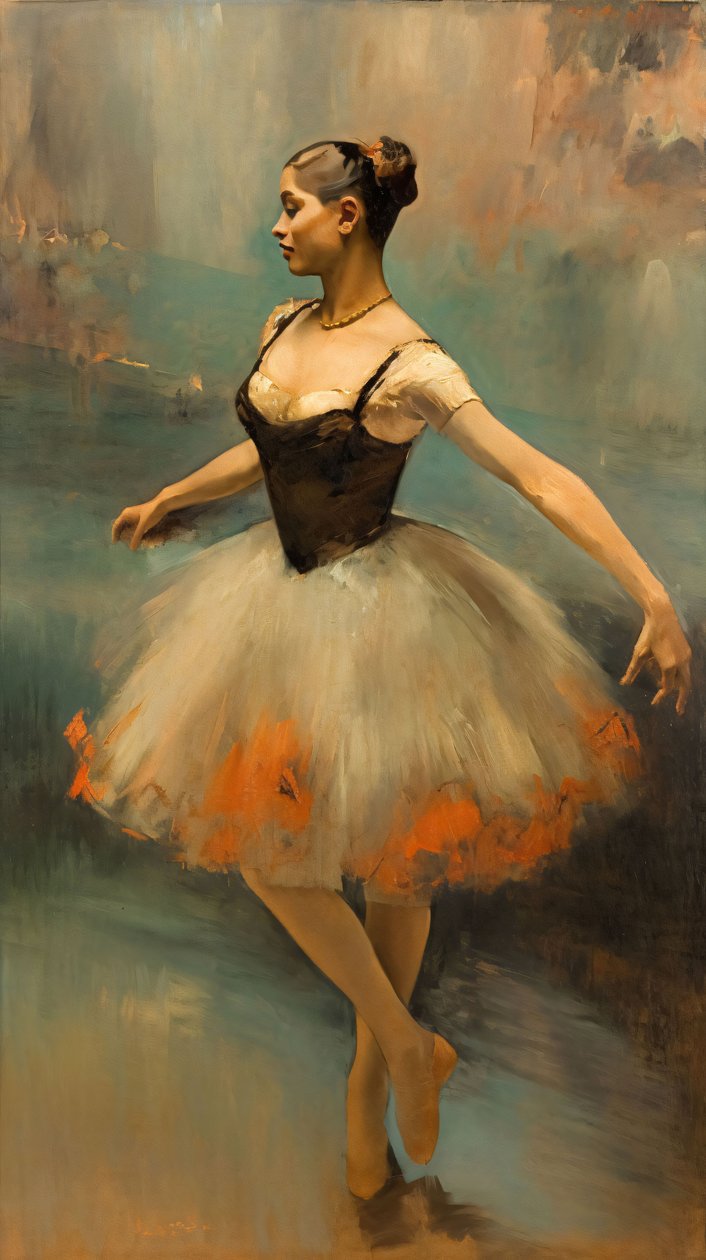 Obraz olejny Tancerka baletowa, styl Edgar Degas, dekoracja ścienna do sypialni autorstwa F. Abderrahim