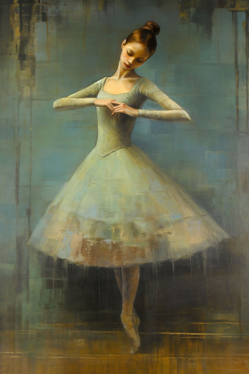 Obraz olejny Balerina, styl Edgar Degas, grafika ścienna na zamówienie autorstwa F. Abderrahim