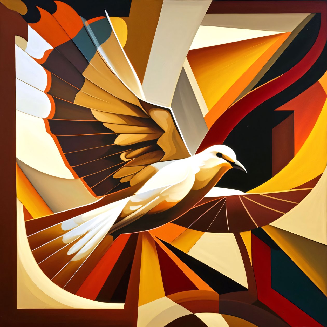Peace Doves obraz w stylu kubizmu, niestandardowe wydruki na płótnie online autorstwa F. Abderrahim