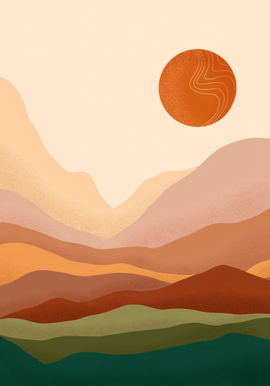 Minimalistyczny plakat Bohemian Sunrise  Mountain, druk online na płótnie na żądanie autorstwa F. Abderrahim