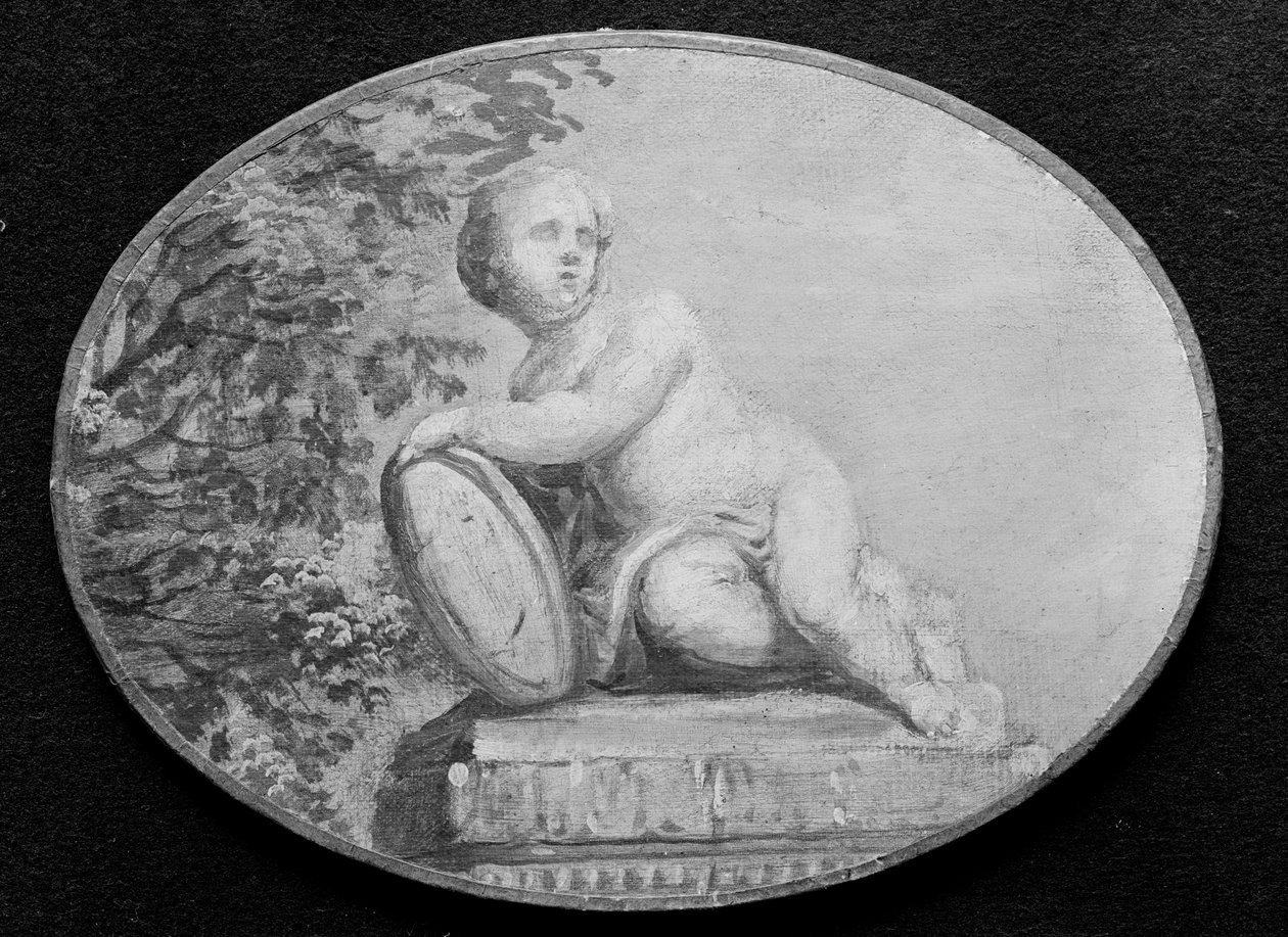 Putto na postumencie na tle zieleni, XVIII wiek. autorstwa 18th century . French Painter