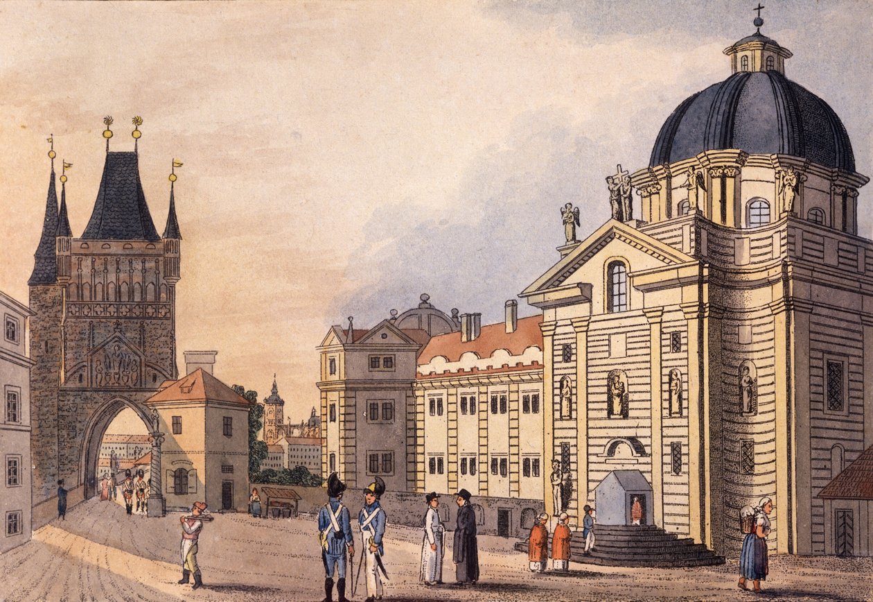 Krizovnicke namesti (Plac Krzyżaków), Praga, ok. 1810 (kolorowa akwaforta) autorstwa A. & Berka, Johann Gustav