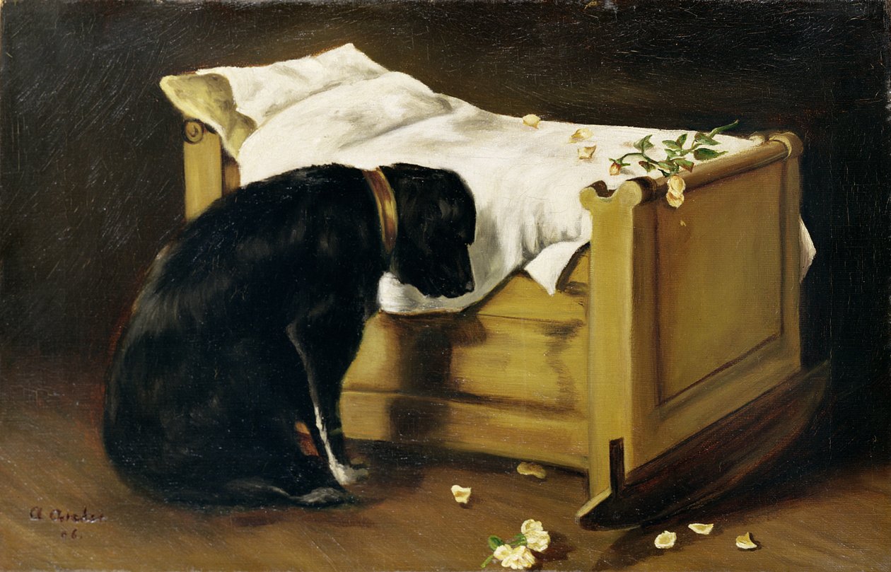 Pies opłakujący swojego małego pana, 1866 autorstwa A. Archer