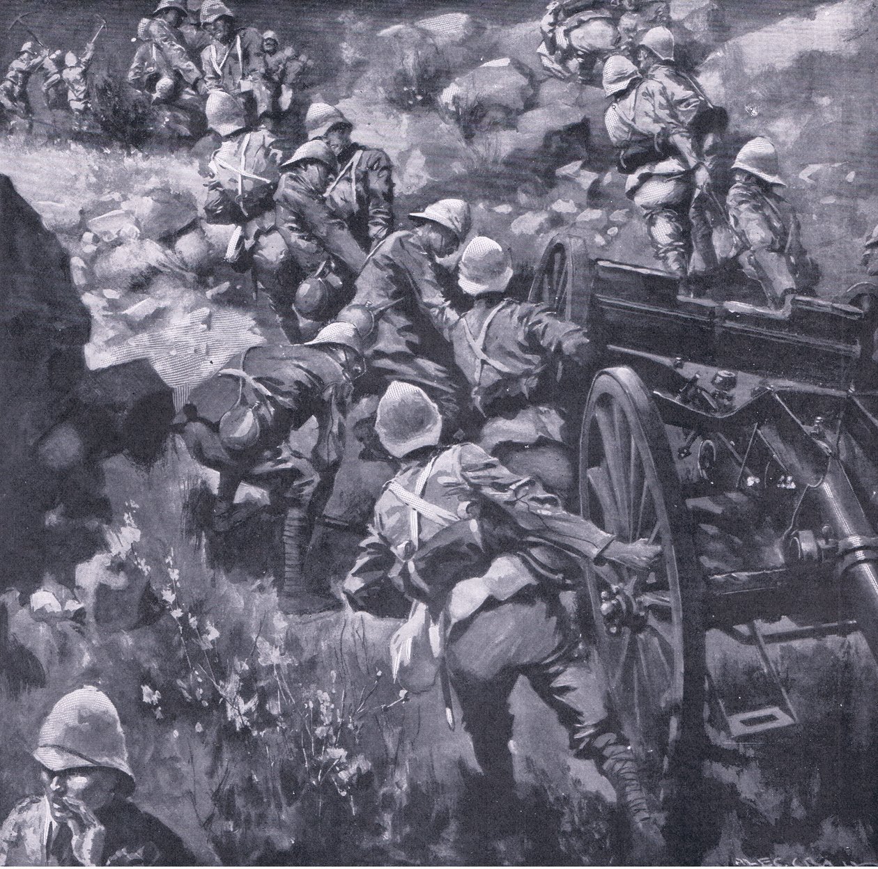 De Lisles maszeruje do Elands Vlet, z książki After Pretoria: The Guerilla War wydanej przez Harmsworth Bros Limited, 1901 autorstwa A. C. Ball