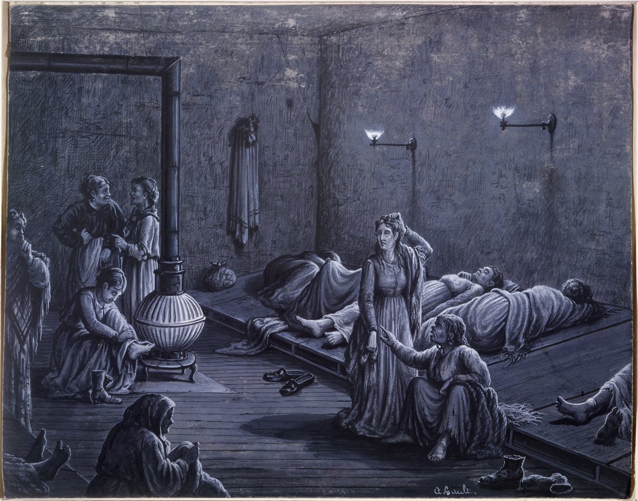 Wnętrze schroniska dla ubogich kobiet, 1850-60 autorstwa A. Gault