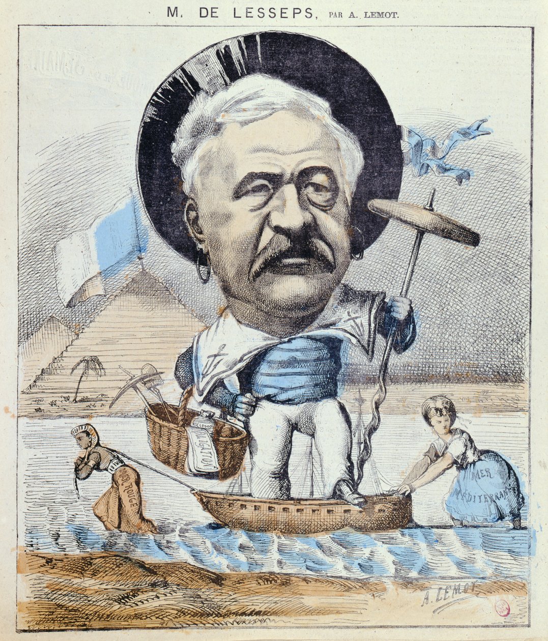 Karykatura Ferdynanda de Lesseps, z „Le Monde Pour Rire”, 1868 autorstwa A Lemot