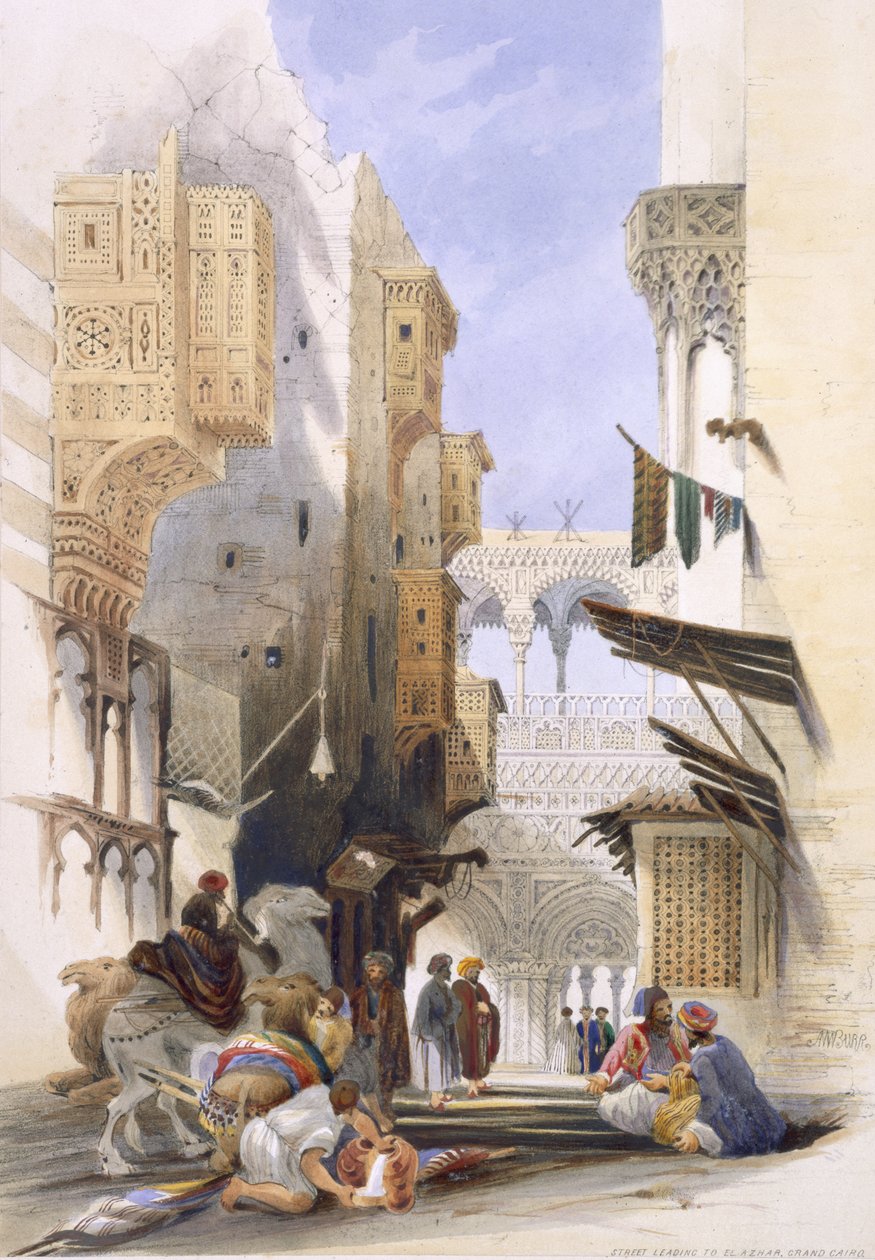 Ulica prowadząca do El Azhar, Wielki Kair, pub. 1846 autorstwa A. Margaretta Burr