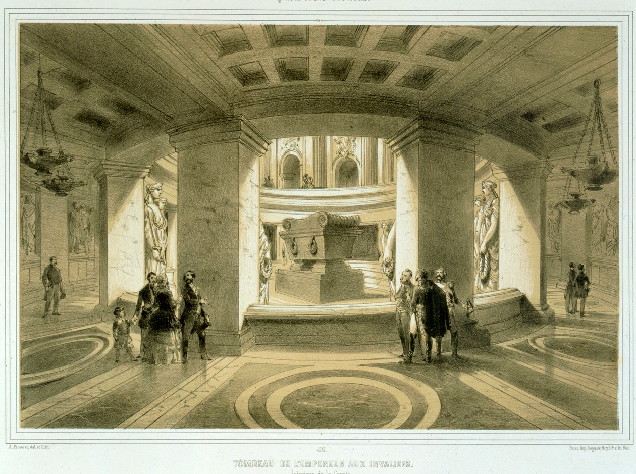 Grób Napoleona (1769-1821) w Invalides, z Paris et ses Environs, opublikowany ok. 1850-60s autorstwa Abbé Prévost