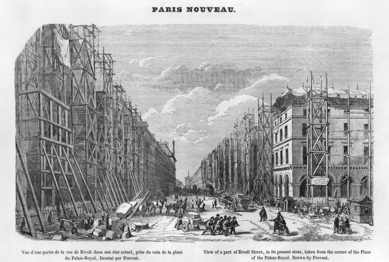 Nowy Paryż, widok fragmentu ulicy Rivoli w jej obecnym stanie z narożnika Placu Palais-Royal, 1877 autorstwa A Provost