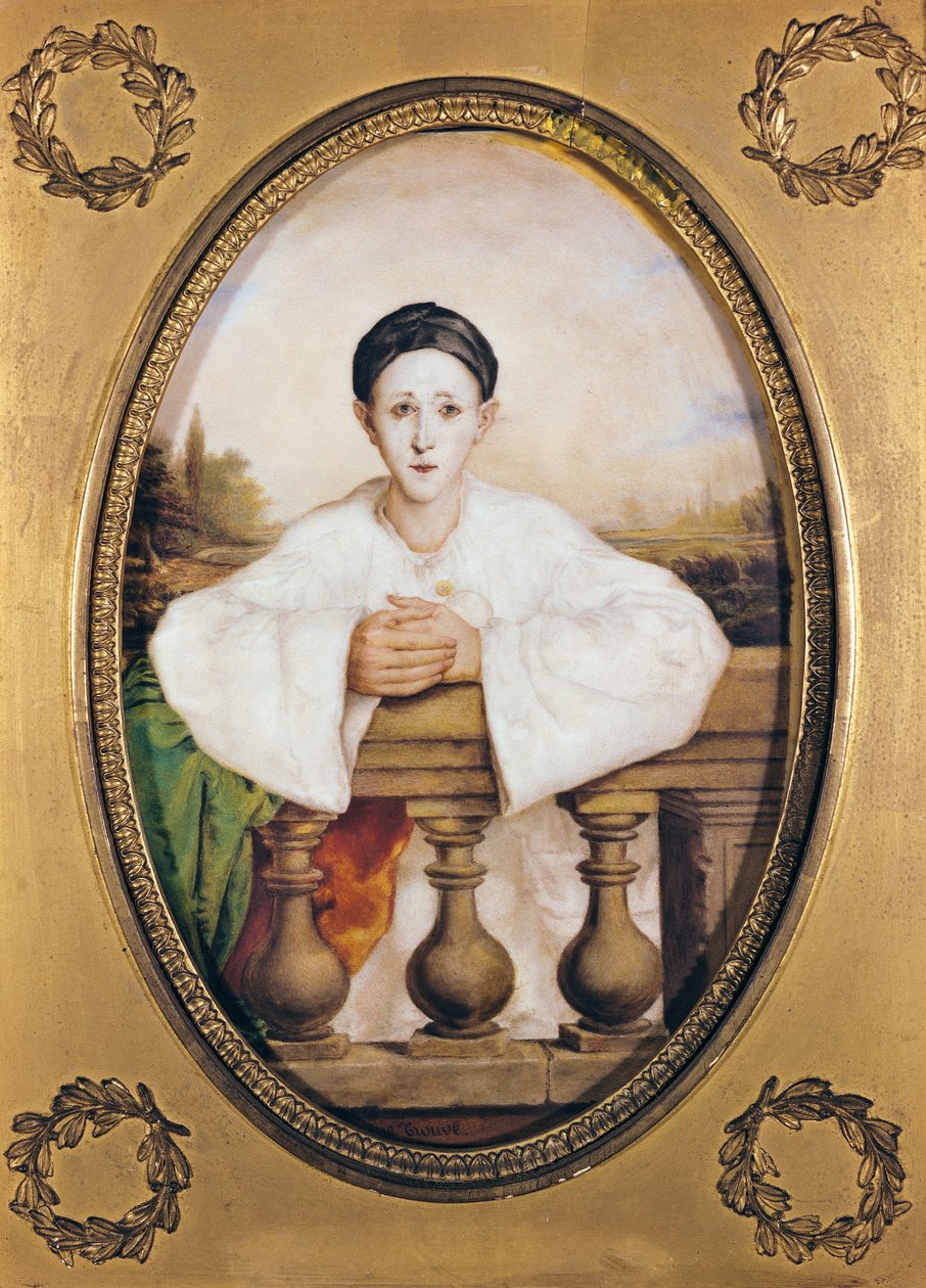 Portret Gasparda Deburaua (1796-1846) jako Pierrota, ok. 1815 (olej na porcelanie) autorstwa A. Trouve