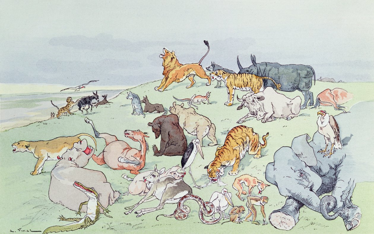 Zwierzęta chore na zarazę, z „Fables de La Fontaine”, 1897 autorstwa A. Vimar