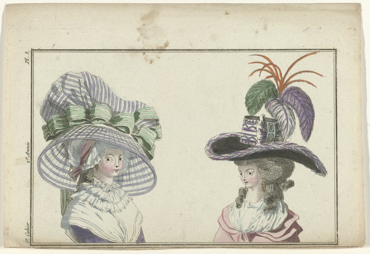 Magazyn Nowych Francuskich i Angielskich Mód, 10 stycznia 1787, 6 zeszyt, rok 2, pl. 3 autorstwa A.B. Duhamel