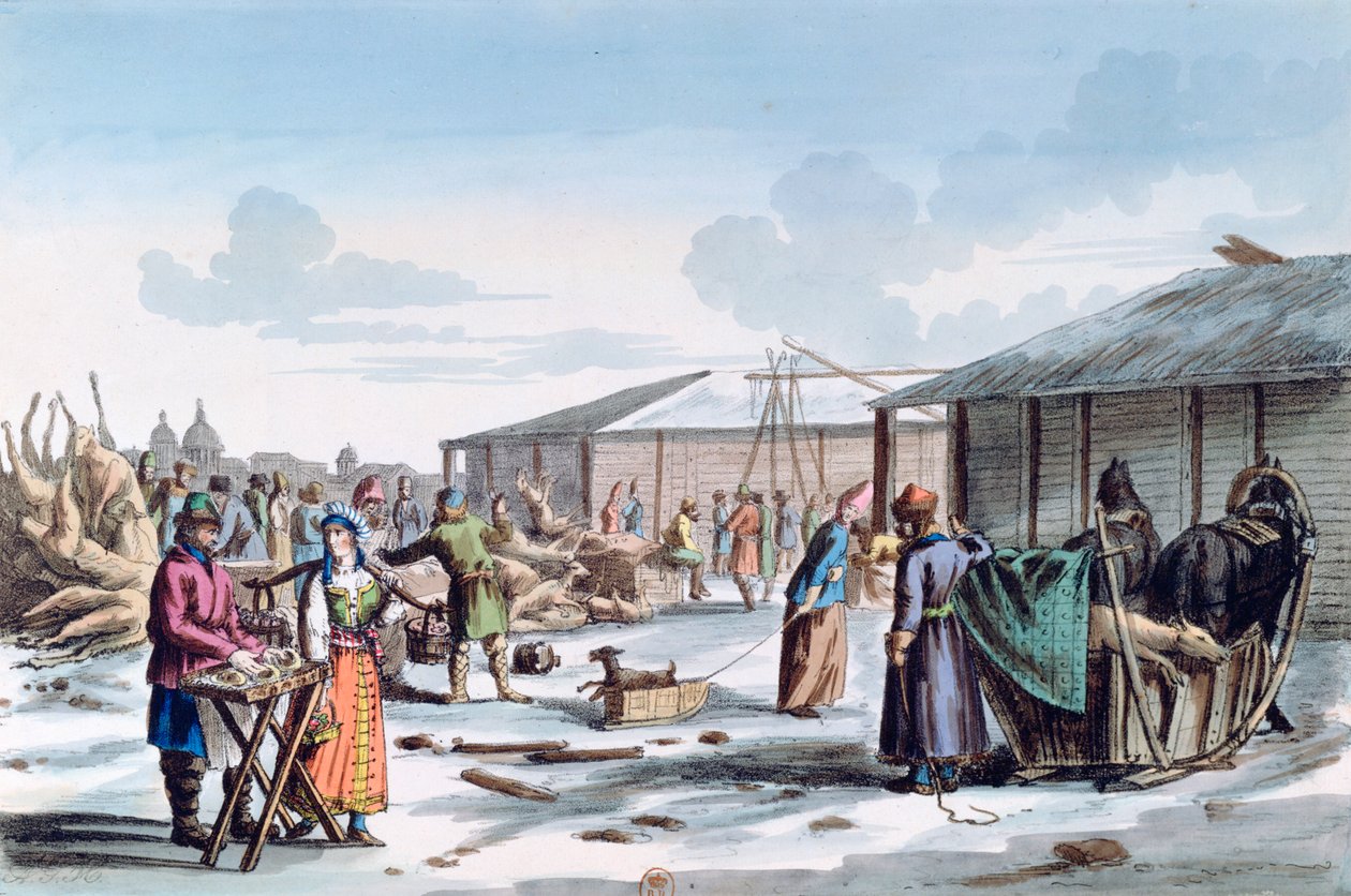 Targ mięsny zimą, Rosja, 1821 autorstwa AC Houbigaot