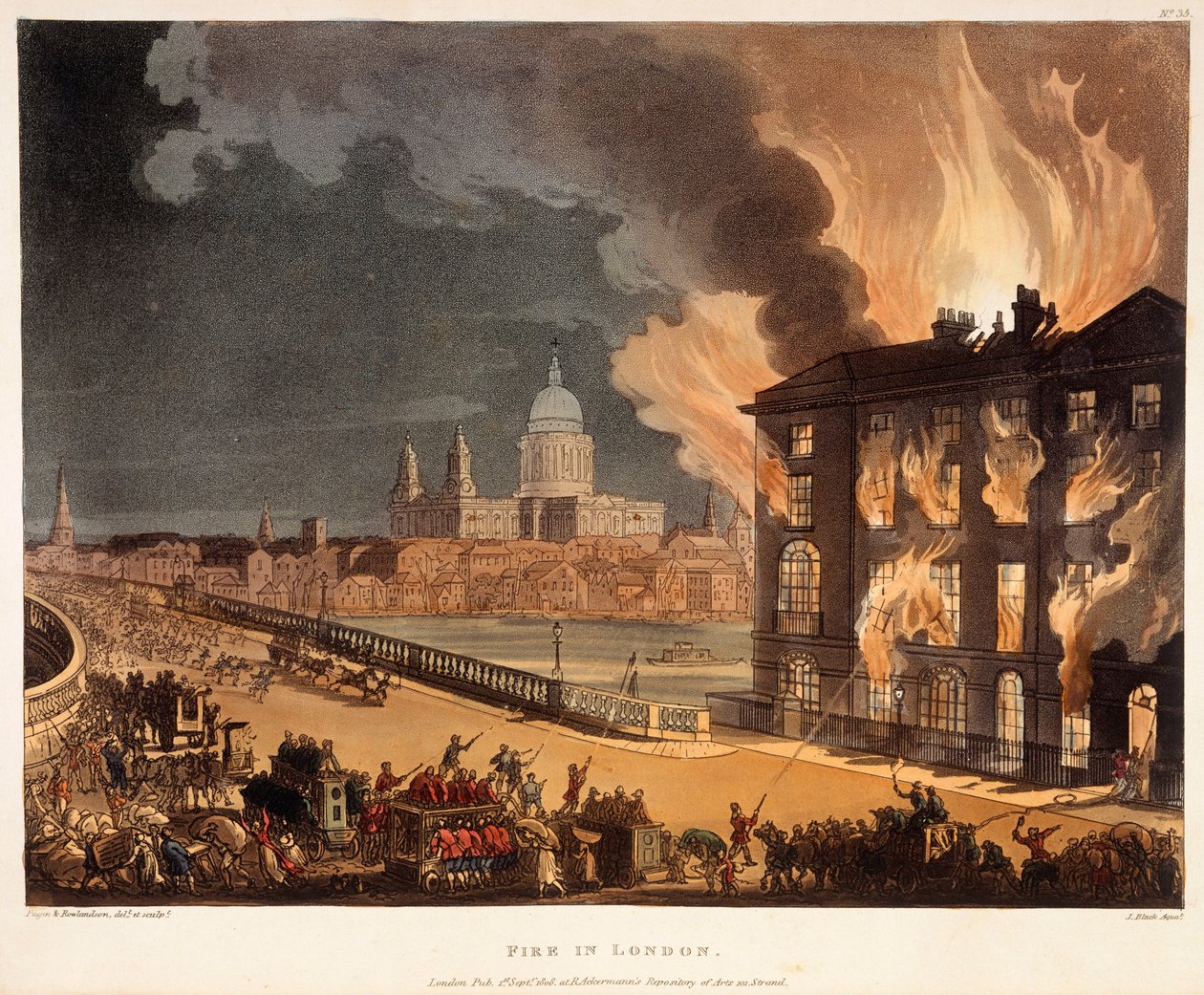 Pożar w Londynie autorstwa A.C., Rowlandson, Pugin